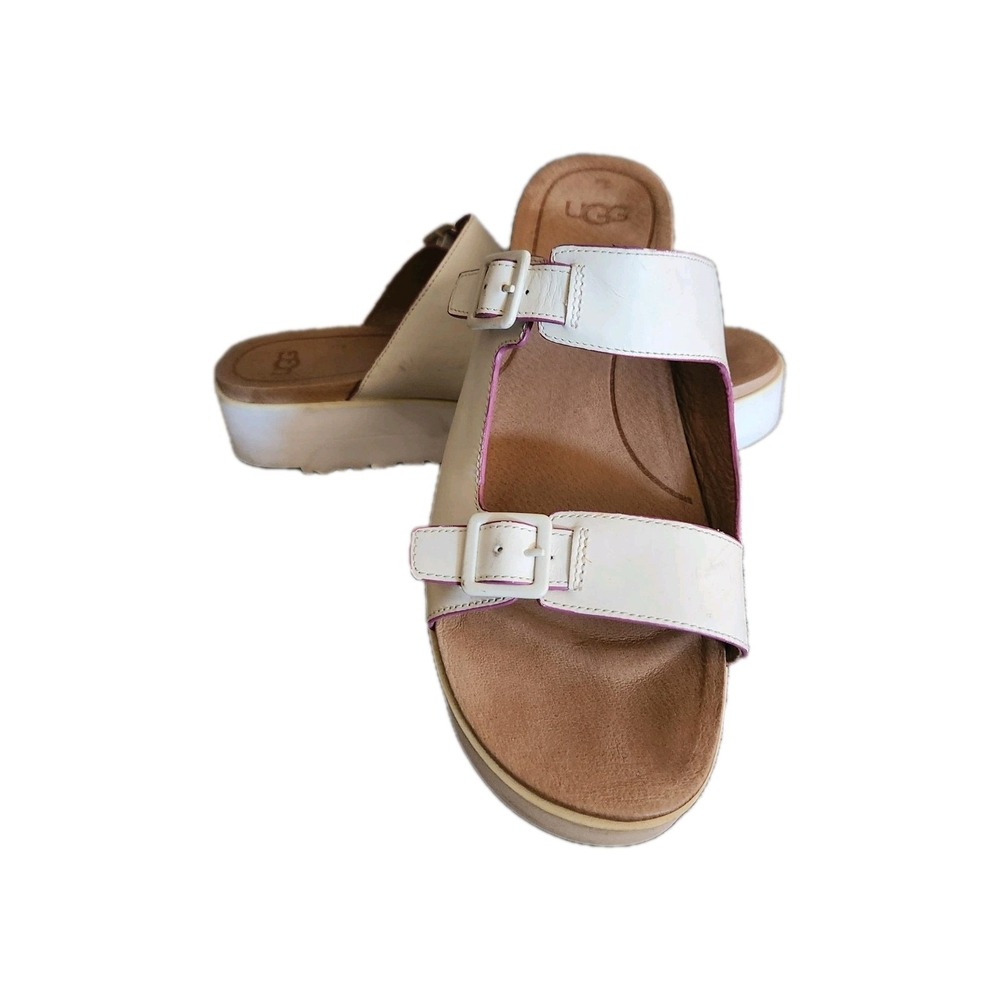 UGG Hanneli Leather Platform Sandals‎ White (Cream) Adjustable Straps Women's 10